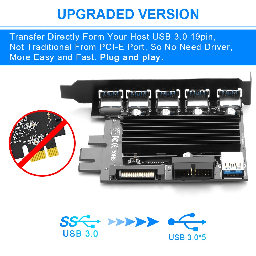 Rocketek USB 3.0 PCI E Расширенная карта 5 портов концентратор адаптер внешний контроллер