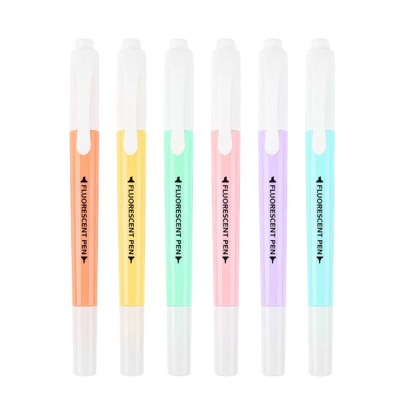 6Pcs/Set Double Head Fluorescent Highlighter Pen Markers Pastel Drawing Pen for Student School Office Supplies Cute Stationery