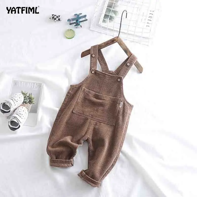 YATFIML/вельветовые трикотажные Комбинезоны для маленьких мальчиков и девочек; штаны для малышей; Мягкий комбинезон на подтяжках; Комбинезоны для маленьких девочек и мальчиков - Цвет: brown