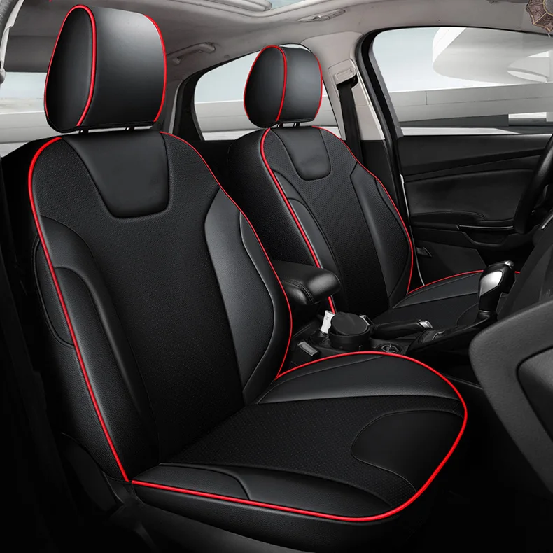 Чехлы для автомобильных сидений кожаные для Ford Edge Focus авто товары автокресла внимание бежевый черный красный аксессуары наклейка на автомобиль - Название цвета: BLACK