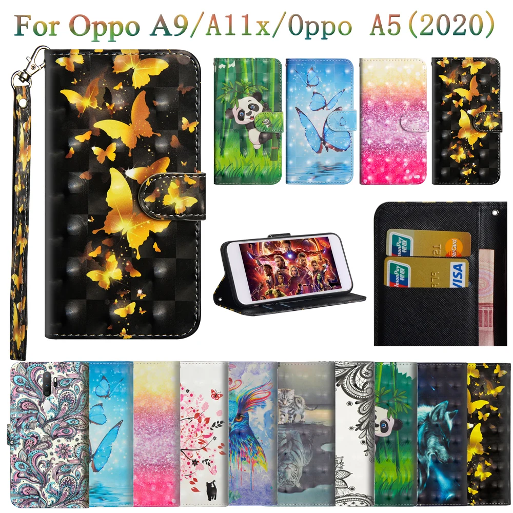 Cover For Oppo A5 A9 2020 Case Wellet Flip Phone Bag Silicone Stylish Pattern Leather A11x Bumper | Мобильные телефоны и