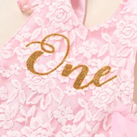 Infant Baby Girls Birthday Romper Dress with Mesh Stitching, One Letter Print Florals Lace Jumpsuits Princess Summer Costume 5