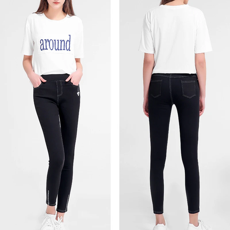 

2019 Autumn New Slimming Ball Does Not Run Silk Ribbon Pocket Large Size Leggings Wear Small Pants Elastic Pants Female