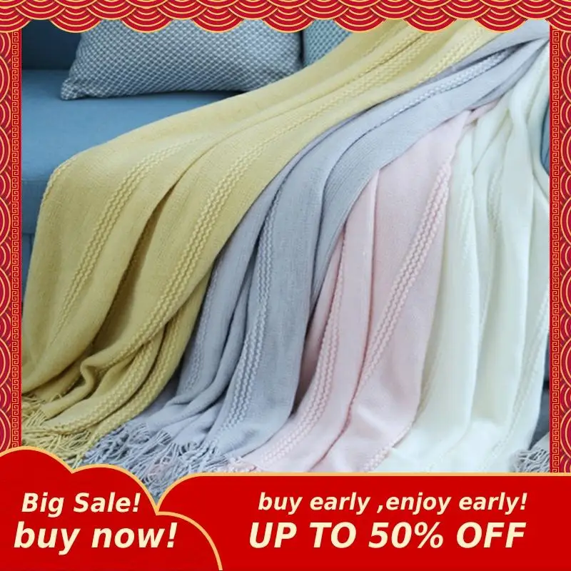 Трикотажное покрывало для дивана MIHE в полоску скандинавском стиле с