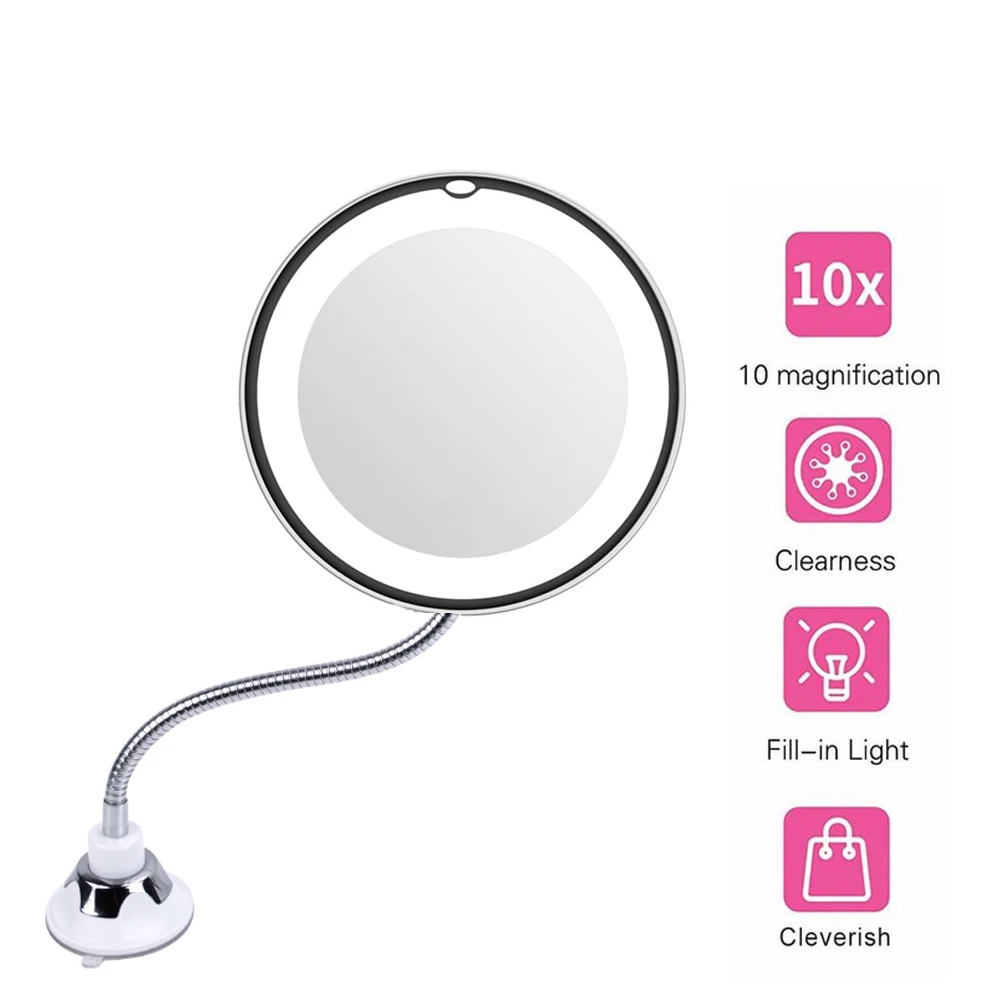  LED Makeup Mirror Magnifier Lamp Vanity Mirror 360 Degree Rotation 10X Magnifying Glass Mirror LED 