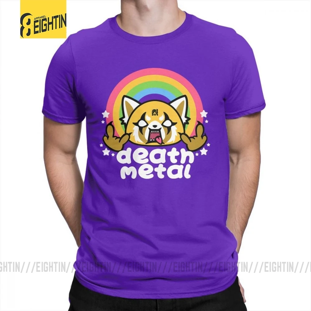 Death Metal Aggretsuko aggression Retsuko, футболки из хлопка, Мужская одежда, футболки с коротким рукавом, футболки большого размера с рисунком - Цвет: Фиолетовый