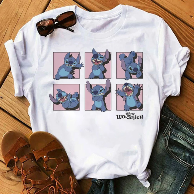 Kawaii Disney Cartoon Stitch T Shirt Men/Women Ohana Lilo Stitch Graphic Tees  Anime Summer Tops Harajuku T-shirt Female 61925