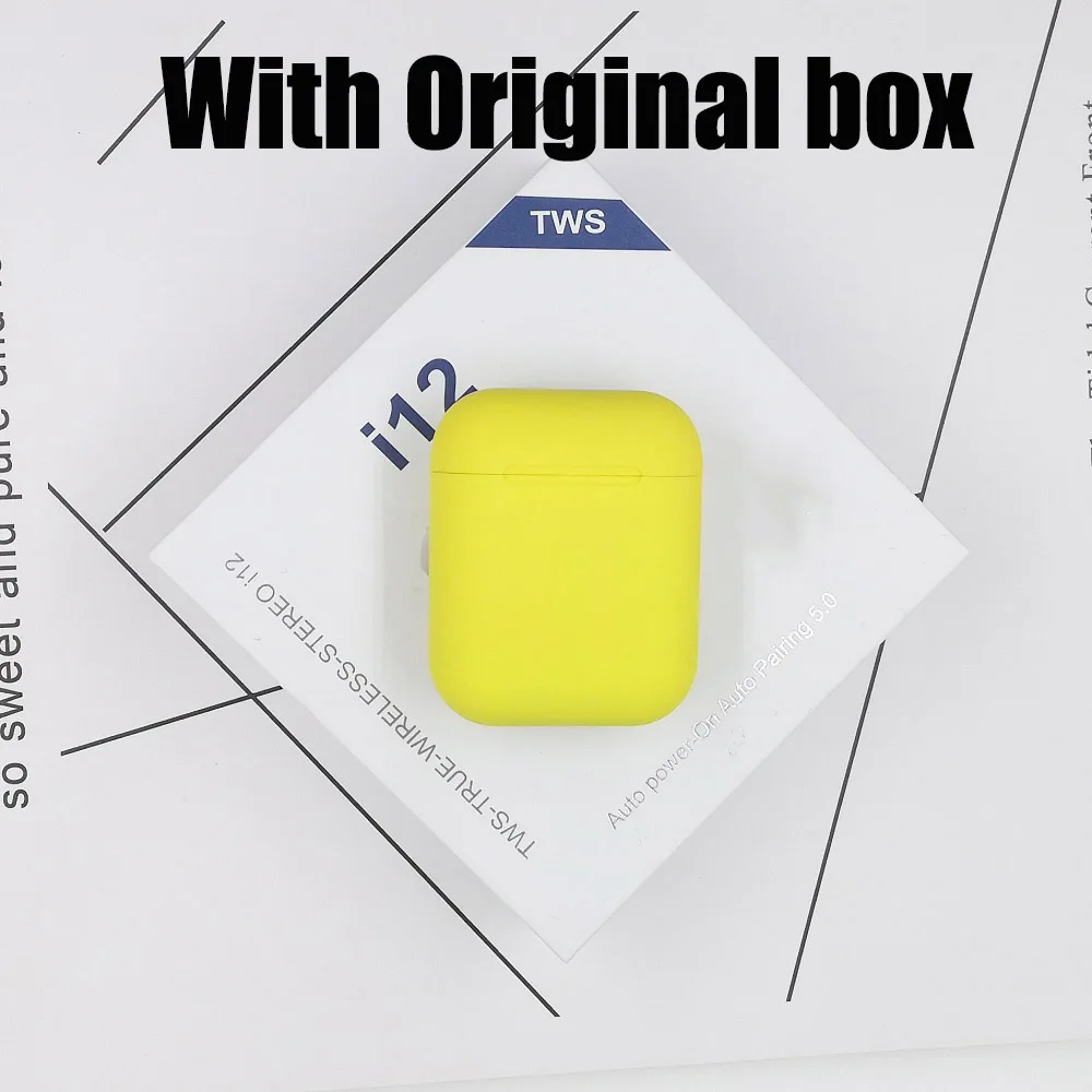 i12C yellow with box Матовая i12 наушники-вкладыши tws с Pop up наушники Bluetooth 5,0 наушники Беспроводной гарнитуры сенсорный Управление спортивные стерео наушники - Цвет: i12C yellow with box