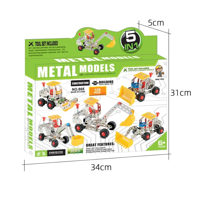DIY 139pcs Steel Block Engineer Toys Boy Toys 5in1 Bricks Building Blocks Sets Education For Children Metal Toys Gift 5