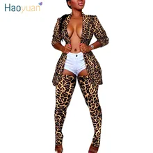 HAOYUAN размера плюс Камуфляжный леопардовый комплект из двух предметов для женщин рейв фестивальный топ брюки осень 2 шт одинаковые комплекты сексуальная одежда для дня рождения