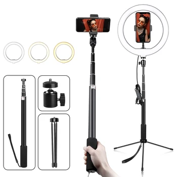 

10inch/26cm LED Ring Light Photography with 3 in 1 Tripod and Bluetooth Selfie LED Video Light for Makeup Video USB Plug