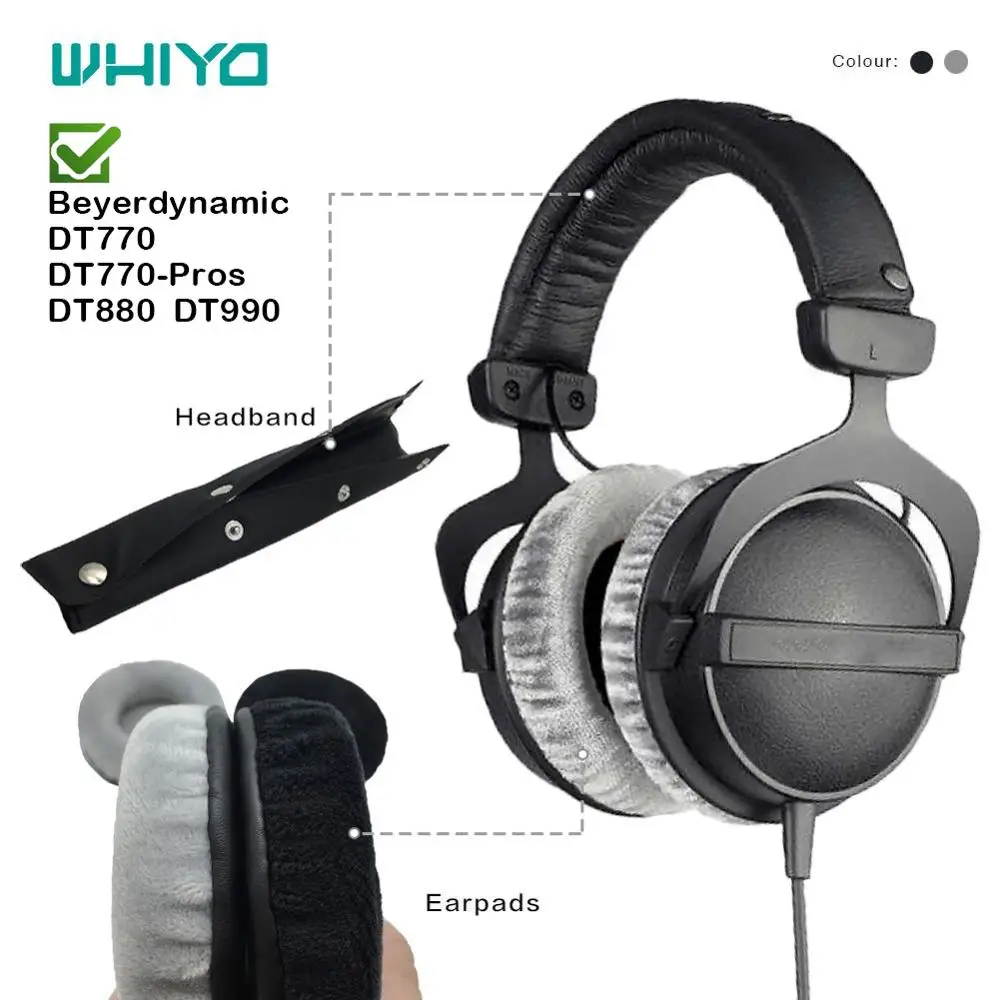 

Whiyo Soft Velvet Replacement EarPads Headband for Beyerdynamic DT770 DT770-PROs DT880 DT990 Headset Cushion Cover Bumper Pads