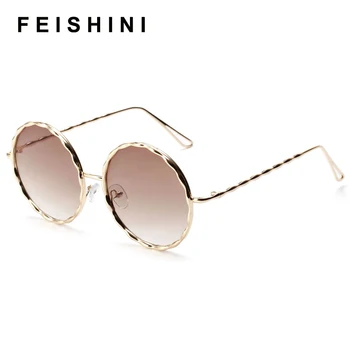 

FEISHINI Brand Design Steampunk UV400 Protection Luxury Metal Round Sunglasses Women Retro Delicate Small Men Sun Glasses Star