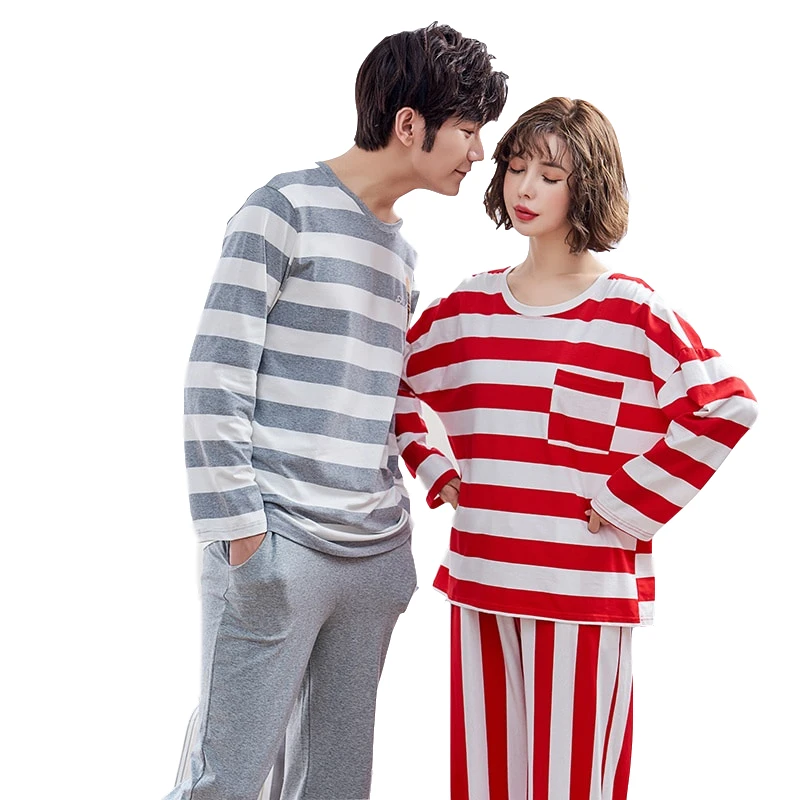 

2019 Lover Pajamas High Quality Spring Autumn Cotton Couple Pajamas Set Sleepwear Men And Women Home wear Pajamas sexy mujer