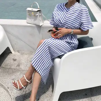 

2020 VONDA Vintage Striped Dress Women Casual O Neck Short Sleeve Dress Summer Bohemian Beach Sundress Plus Size Loose Vestidos
