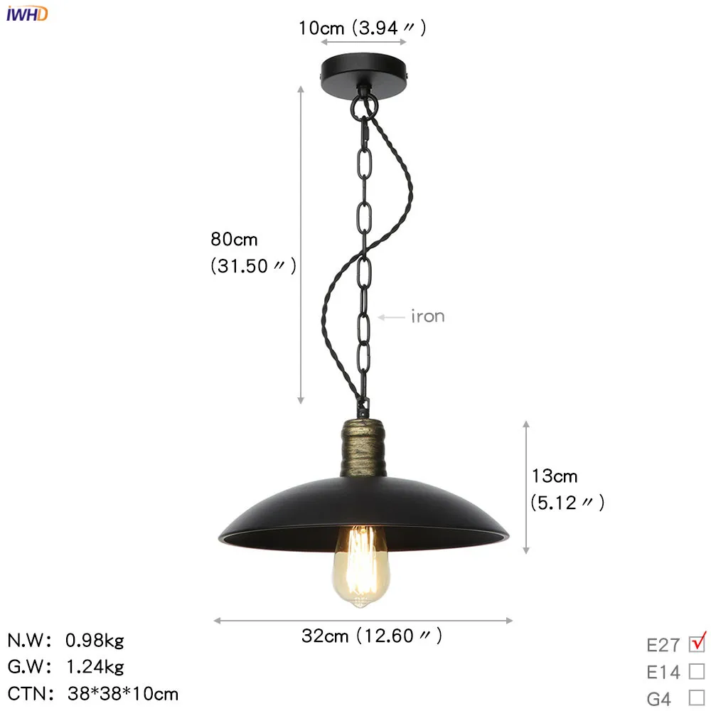 IWHD цепь железный металлический светодиодный подвесной светильник для столовой гостиной Лофт промышленный Декор винтажный подвесной висячий светильник - Цвет корпуса: Edison
