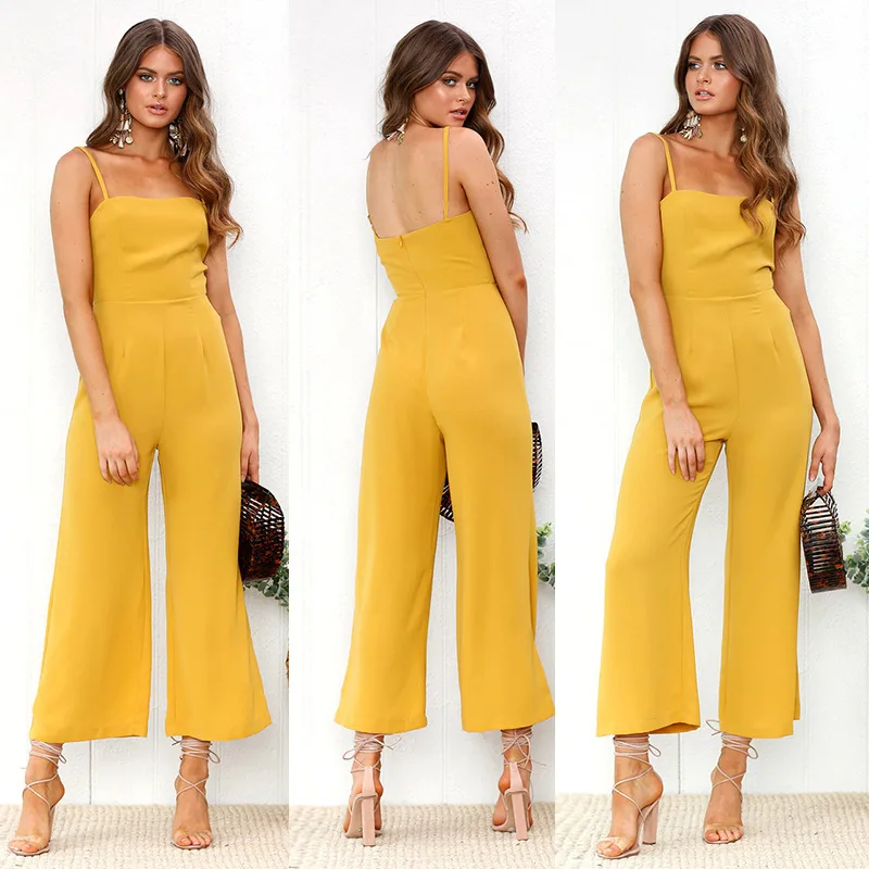 

Sleeveless Strapless Sling Jumpsuit Women Loose Casual Backless Nine Points Jumpsuit Female 2020 Summer Solid Color Romper