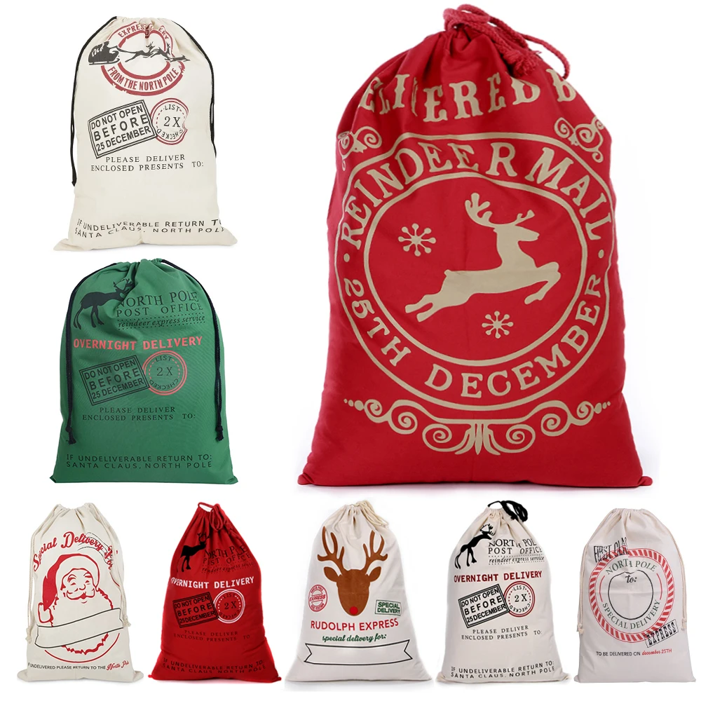 

2020 New Year Gift Santa Sacks Personalized Large Santa Claus Bag Custom Christmas Linen Gift Bags Drawstring Cotton Xmas Bag