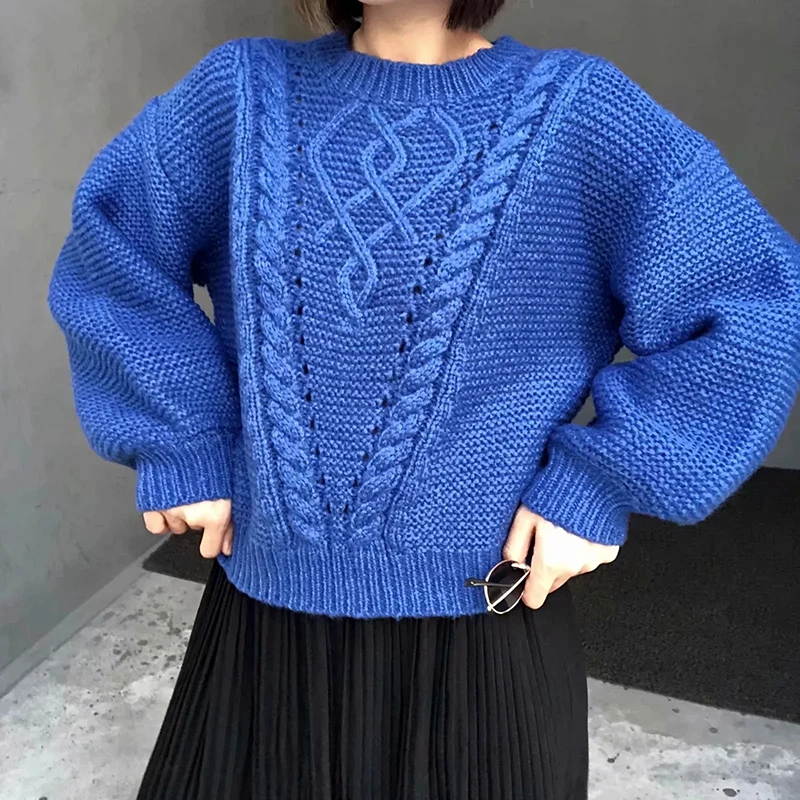 TWOTWINSTYLE, винтажные женские свитера в полоску с круглым вырезом и длинным рукавом, вязаный осенний женский свитер,, модная новинка