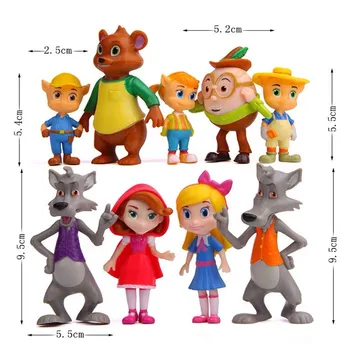 

9pcs/set Goldie Bear Goldilocks and the Three Bears Big bad wolf Little Red Riding Hood Fairy Tale Forest Friends model Toys