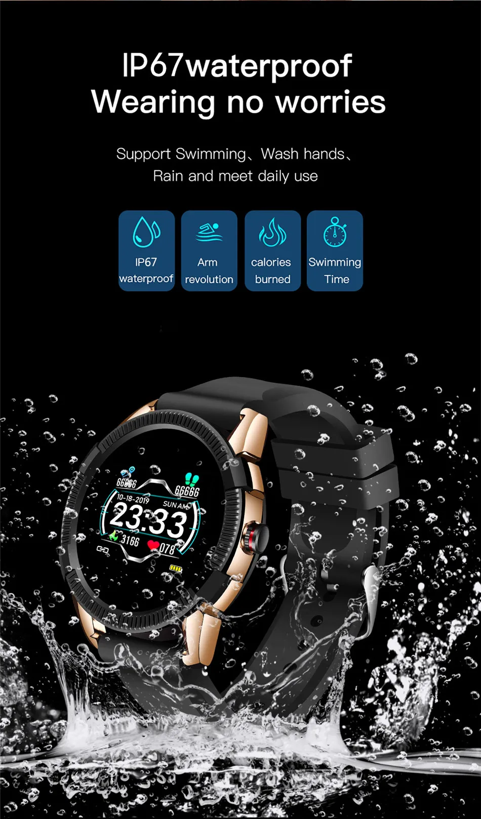 LIGE, Новые смарт-часы для женщин и мужчин, спортивные Смарт-часы, фитнес-трекер, IP67, водонепроницаемые, пульсометр, кровяное давление, шагомер, Android ios