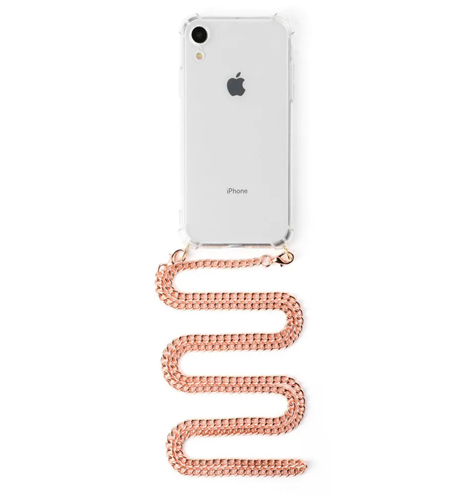 Ремешок шнур цепь лента ожерелье металлическая цепь чехол для телефона iPhone 11 7 8 Plus 11Pro X XR XS Max мягкий прозрачный чехол оболочка для переноски