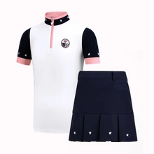 PGM/Новинка; одежда для гольфа; детская одежда для гольфа; футболка с короткими рукавами для девочек; модная плиссированная юбка с пентаграммой; летний костюм