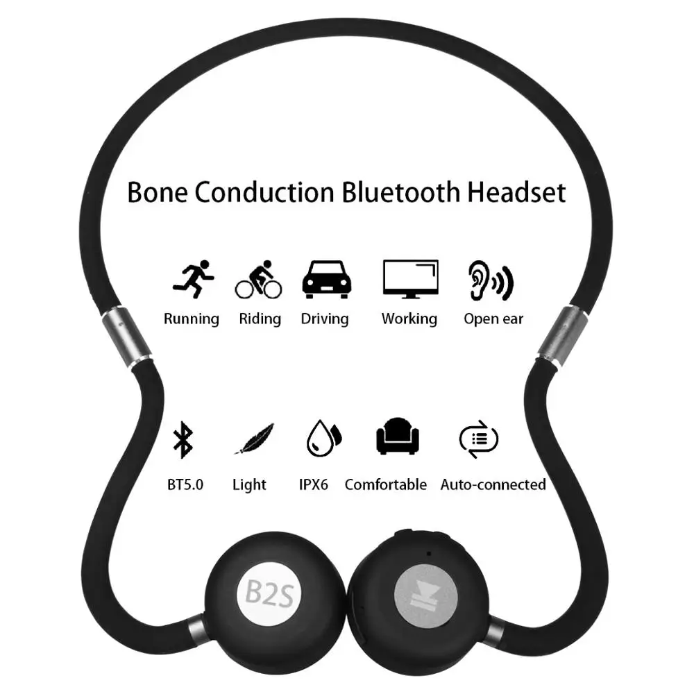 

HUHD Super light Bluetooth 5.0 Bone Conduction Headsets Wireless Sports earphones Handsfree Headsets running safe headohone