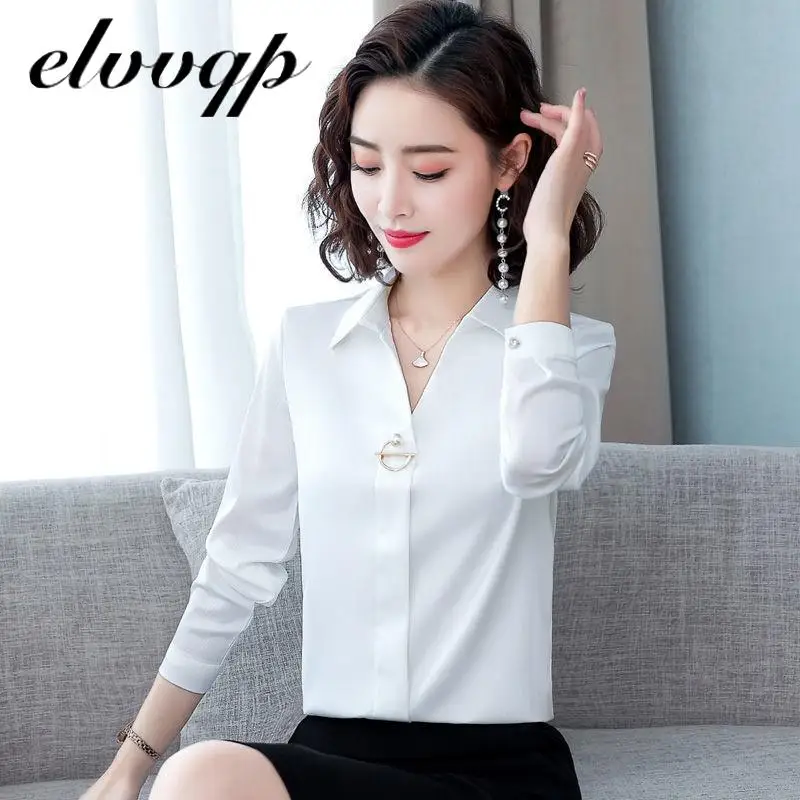 Womens Tops And Blouses  Blusas Mujer De Moda 2020 New Shirts  Beading Chiffon Blouse Solid Elegant V-neck Office Work Shirts