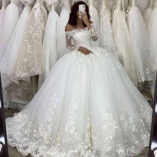 Роскошное бальное платье из Дубая Princesa свадебное с длинным рукавом кружевной