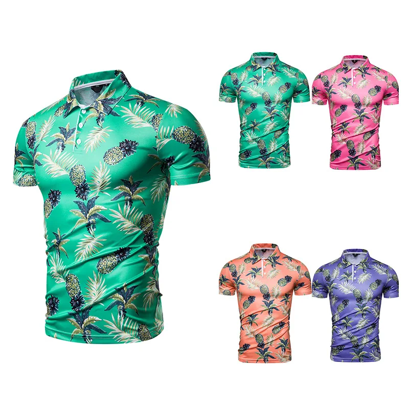 

Summer Fashion New Style Men Multi-color Hot Selling Pineapple Printed Short-sleeved Polo Shirt Pl94
