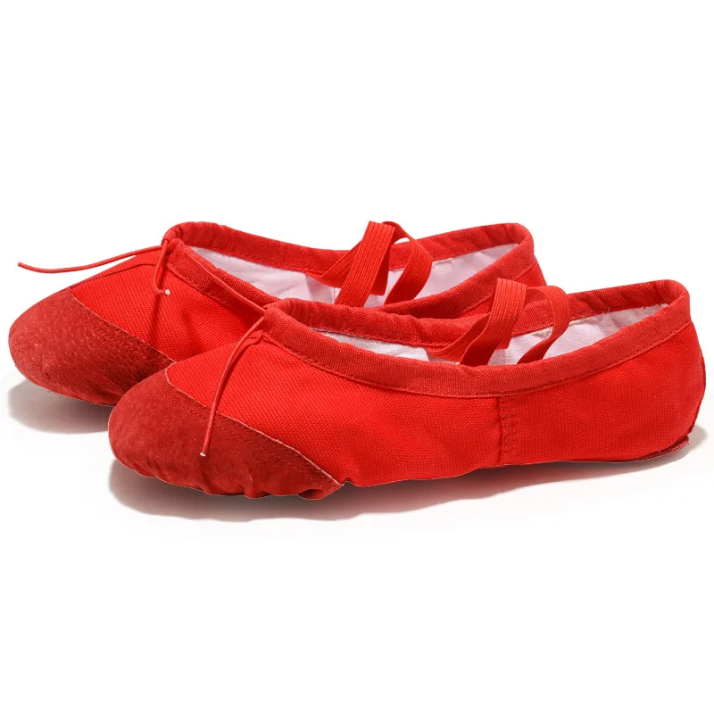 USHINE EU22-45 red leather head yoga slippers teacher gym indoor exercise canvas ballet dance shoes children kids girls woman