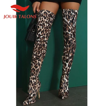 

JOUIR TALONS High Quality Big Size 43 Shoes Woman Sexy Pointed Toe Leopard Over-the-knee Boots Thin High Heels Multicolor Boots