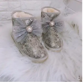 

Short tube snow boots Fairy lace rhinestone cute student thick non-slip boots