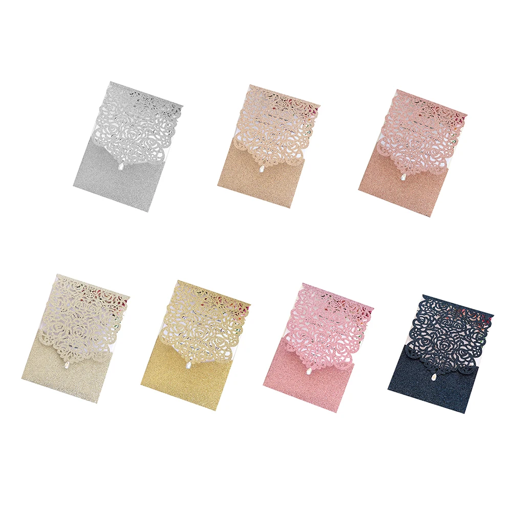  10pcs Wedding Invitation Hollow Lace Pattern Laser Cut Pocket Diamond Sealed Wedding Card Wedding A - 4.0006E+12