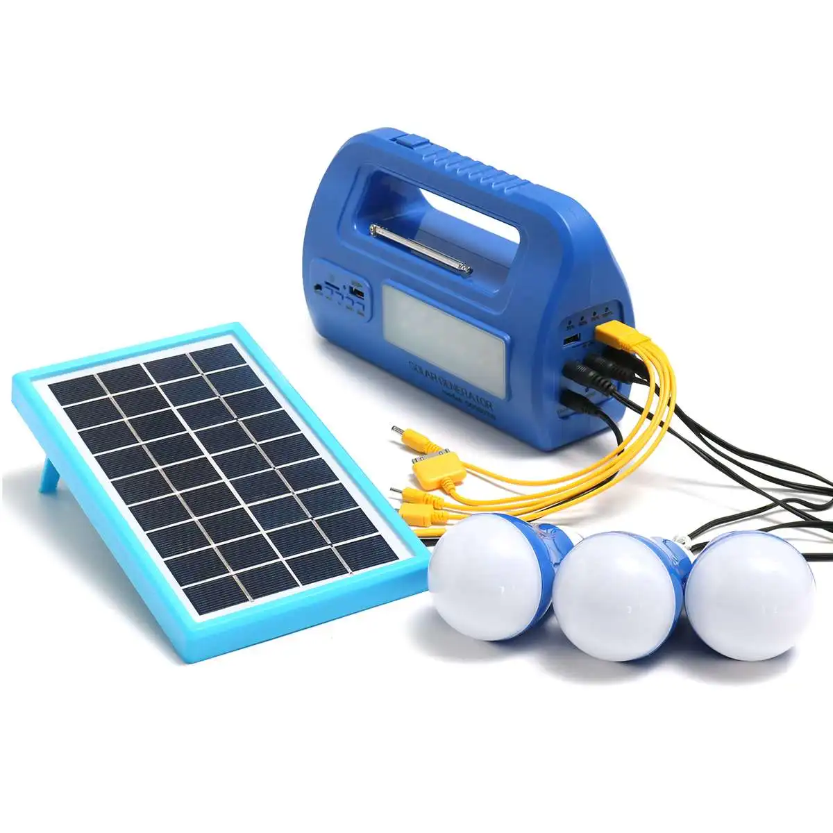 

9V 3W Portable Rechargable Solar Emergency Generator Lighting System USB Charger Power Bank USB Solar Charger With 2W LED Bulbs