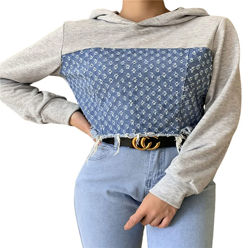 

Autumn Winter Fleece Harajuku Pullover Loose Women Hoodies Sweatshirt Casual Coat Contrast Color Patchwork Pullover Spliced