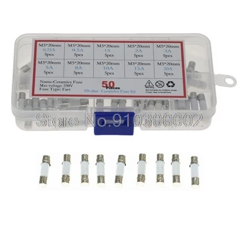 

100PCS Ceramics Fuses Kit In Box Slow Blow 5x20mm T 1A 2A 3.15A 4A 5A 6A 8A 10A 12A 15A/250V 5*20 Protective Insurance Tube Set