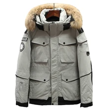 Мужской зимний пуховик с натуральным мехом с капюшоном, Брендовое высококачественное белое пуховое пальто, мужские пуховые парки, зимние теплые пальто