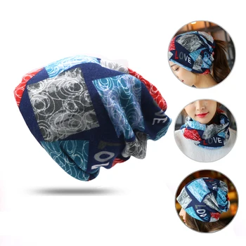 

Multi Use Women's Print Turban Hats Beanie Autumn Keep Warm Floral Print Colorful Casual Beanie Hat