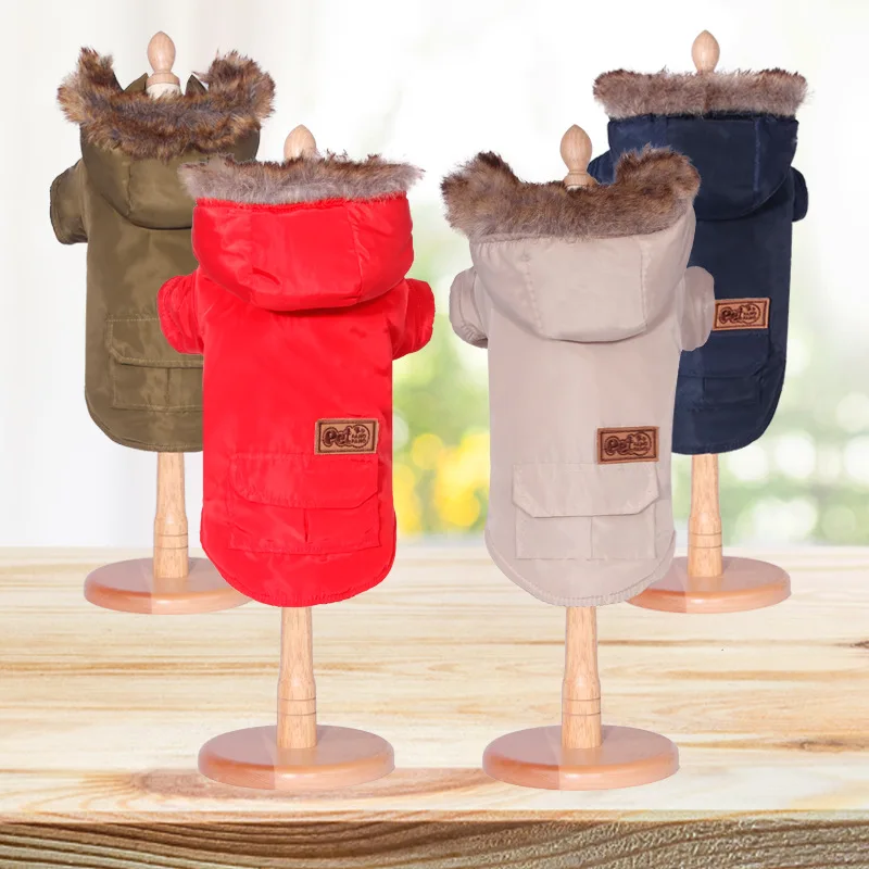 

Pet Dog Warm Down Clothes Jacket with Plush Caps Solid Outdoor Sport Coats for Puppy Autumn Winter Coats Pet Dog Winter Supplies