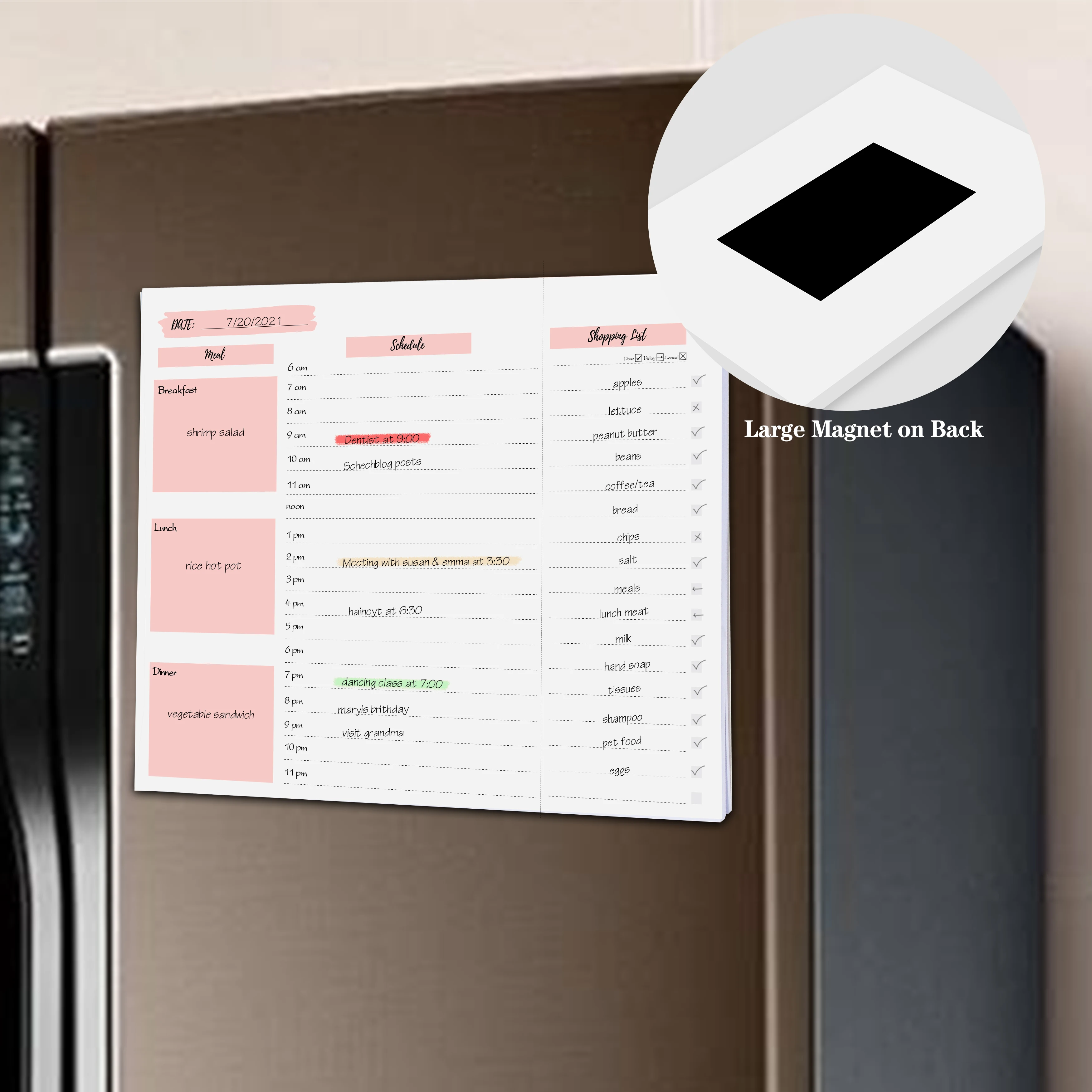 Daily Meal Planner with Hourly Schedule,Meal,Grocery List,Magnetic Notepads on Refrigerator Teared Teared Off Shopping List