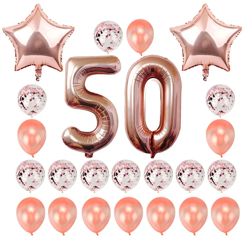 38 шт. 32 дюйма с днем рождения 50 воздушные шары из фольги розового, золотого, голубого и розового цвета с цифрами 50 лет вечерние украшения для мужчин, мальчиков и девочек - Цвет: 24pcs rose gold
