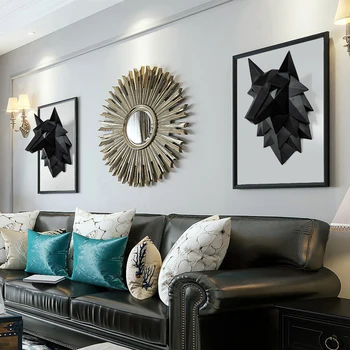 

New Home Decoration Accessories 45x29x26cm Big Statue 3D Wolf Head Resin Sculpture Wall Decor Nordic Living Room Mural Art Craft
