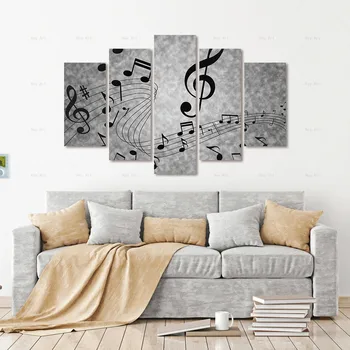 

HD Posters and Prints Canvas Painting Black Musical Notes 5 Piece Wall Art Pictures for Living Room Home Decor Drop Shipping