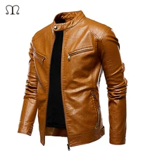 Мужская Осенняя новая мотоциклетная куртка, повседневная винтажная кожаная куртка, Мужская модная байкерская куртка из искусственной кожи на молнии