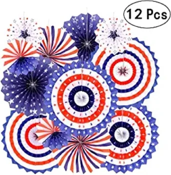 

12PCS Independence Day Party Hanging Paper Fans Decorations Kit National Day Patriotic American Theme Birthday Party 4th of July