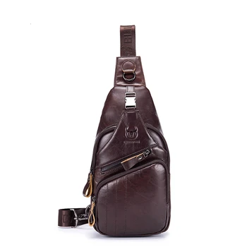 

Men's Fashion Large Capacity Business Casual Genuine Leather Chest Bag Retro Top Layer Cowhide Sports Chest Bag for Men