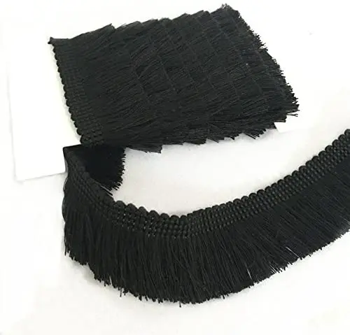 Sewing Tape 25mm Wide Cotton Fringe Tassel Trim 5 Yards (black)