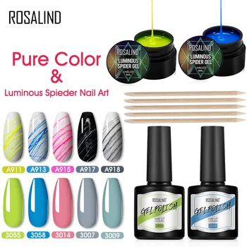

ROSALIND Luminous Spider Gel Tools Set 8ML Hybrid Varnishes Nail Art Kit Semi Permanent Glow in dark Spider Polish Cure UV Gel